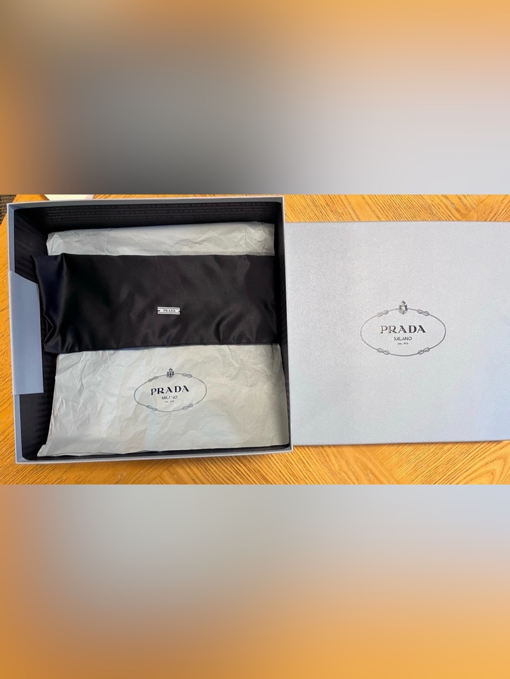 Prada Black Dust Bag with Cream-Branded Box & Tissue